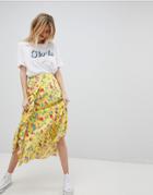 Asos Design Midi Tea Skirt In Yellow Floral Print - Yellow