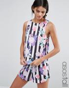 Asos Tall Stripe Contrast Floral Vest & Shorts Pyjama Set - Multi