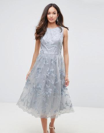 Chi Chi London Lace Midi Dress With 3d Flowers - Gray