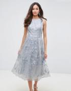 Chi Chi London Lace Midi Dress With 3d Flowers - Gray