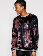 Jaded London Velvet Sweatshirt With All Over Floral Tiger Print - Black