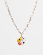 Asos Design Necklace With Trapped Flower Shape Pendant In Gold Tone