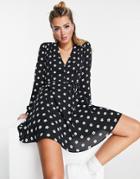 Glamorous V-neck Tie Waist Dress In Black White Daisy-orange