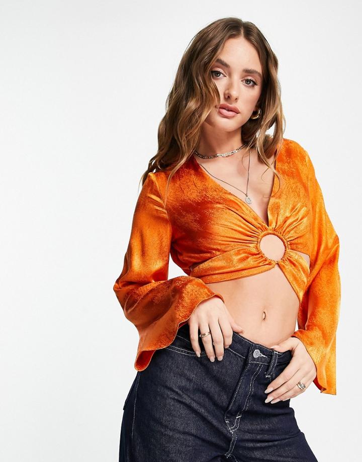 River Island Ring Detail Crop Top In Orange