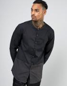 Aka Longline Shirt With Grandad Collar - Black