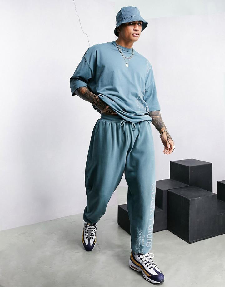 Asos Dark Future Set Oversized Sweatpants With Reflective Logo Print In Gray