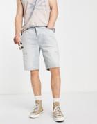 Allsaints Alva Damaged Denim Shorts In Mid Wash-blue