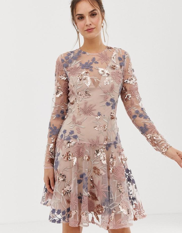 Bronx And Banco Aurora Heavy Embellished Mini Dress - Pink