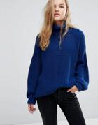 Y.a.s Oversized Ribbed Roll Neck Sweater - Blue