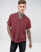 Asos Oversized Viscose Stripe Shirt With Revere Collar - Red