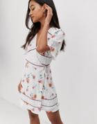 Fashion Union Wrap Dress With Contrast Print Panels - White
