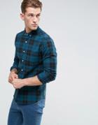 Asos Stretch Slim Twill Check Shirt In Teal - Green