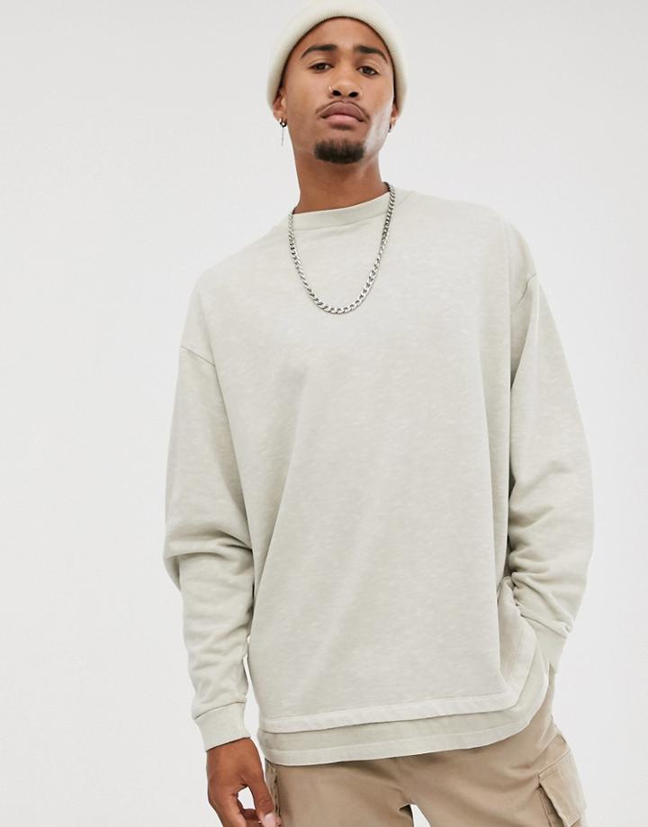 Asos Design Oversized Sweatshirt In Washed Beige Slub With T-shirt Hem