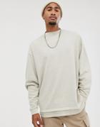 Asos Design Oversized Sweatshirt In Washed Beige Slub With T-shirt Hem