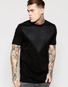 Asos Longline T-shirt With Mesh Cut And Sew Triangle Yoke - Black