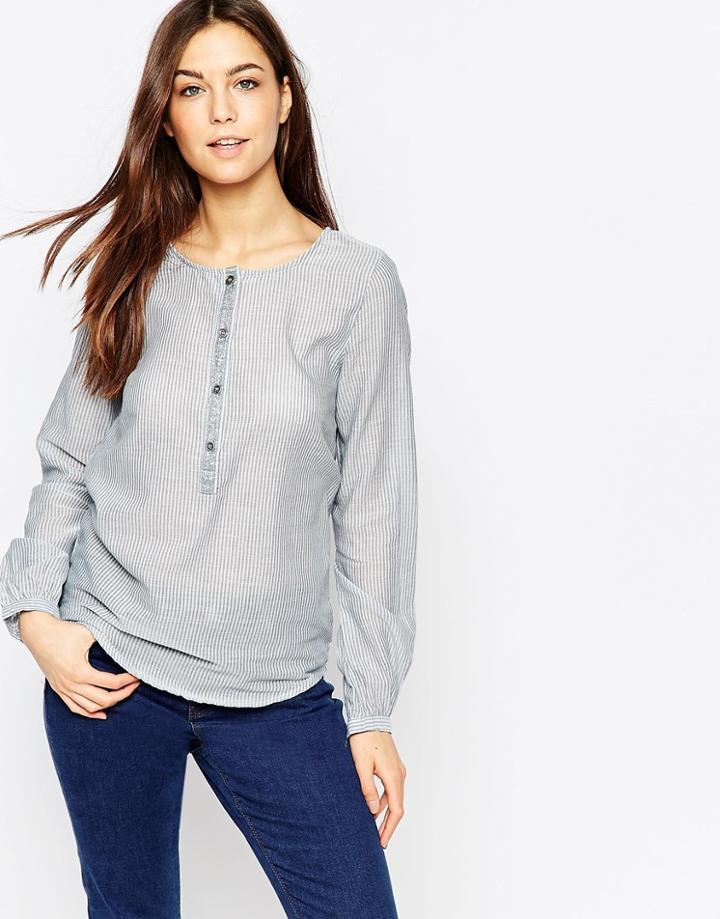 Vila Collarless Button Front Shirt - Pearl Blue