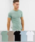 Asos Design Organic Muscle Fit T-shirt With Crew Neck 5 Pack Save - Multi
