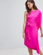 Warehouse Asymmetric Ruffle Midi Dress - Pink