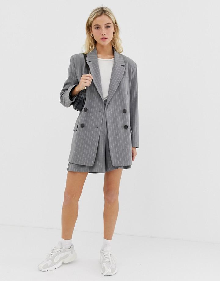 Asos Design Dad Suit Blazer In Gray Pinstripe-multi