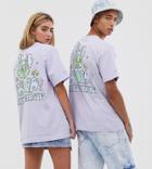 Crooked Tongues Unisex Oversized T-shirt In Lilac With Back Bunny Print-purple