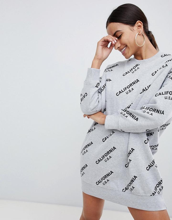 Missguided California Oversized Sweat Dress In Gray - Gray