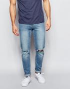 Asos Skinny Jeans With Knee Rips - Light Blue