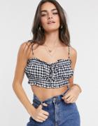 Asos Design Tie Shoulder Cami With Ruched Detail In Gingham Print - Part Of A Set-multi
