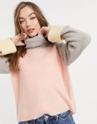 Violet Romance High Neck Color Block Sweater-multi