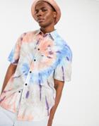 Asos Design 90s Oversized Tie Dye Shirt In Blue And Pink-blues