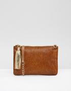 Urbancode Leather Pony Detail Clutch Bag With Optional Shoulder Strap - Brown