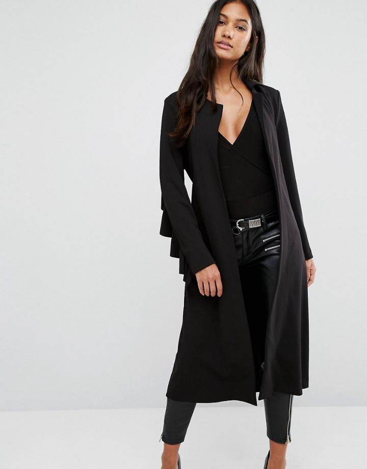 Supertrash Ruffle Back Duster Coat - Black