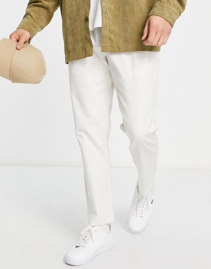 Asos Design Slim Chinos With Elasticated Waist In Cream-white