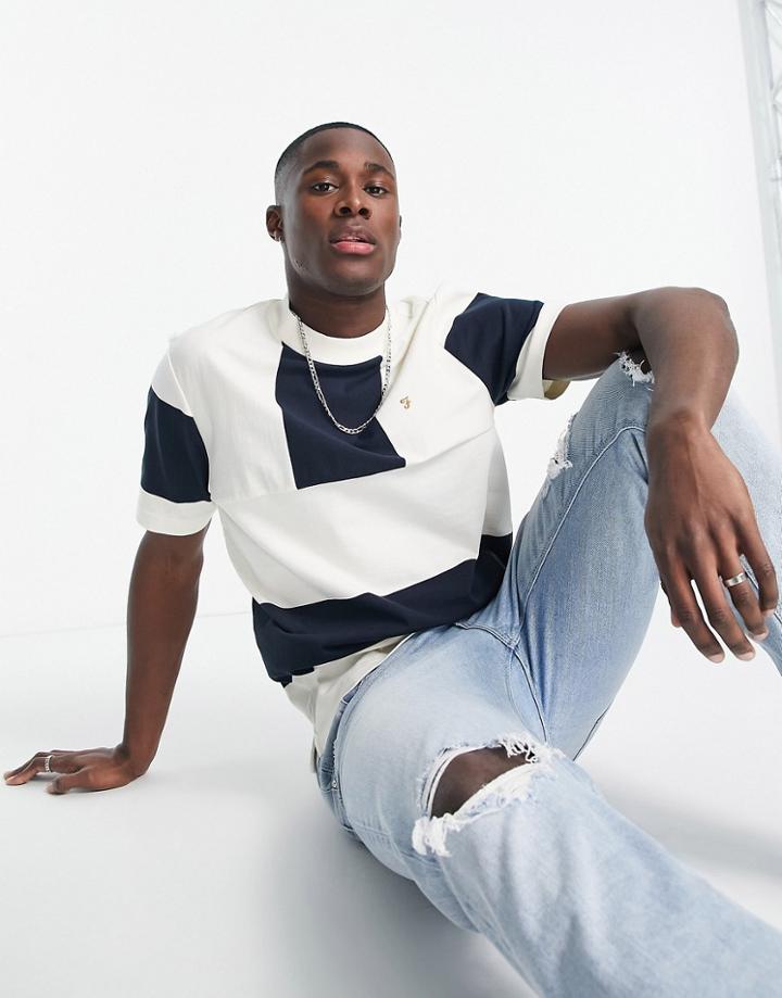 Farah Salford Panel T-shirt In Navy-white