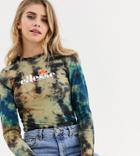 Ellesse Long Sleeeve Fitted Top With Logo In Washed Tie Dye-brown