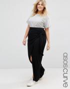 Asos Curve Maxi Skirt With Knot Side - Black