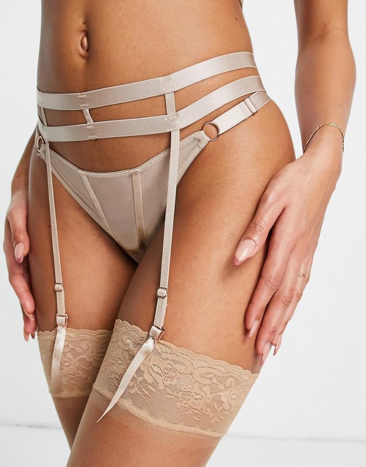 We Are We Wear Nylon Blend Strappy Suspender Belt In Beige - Cream-white