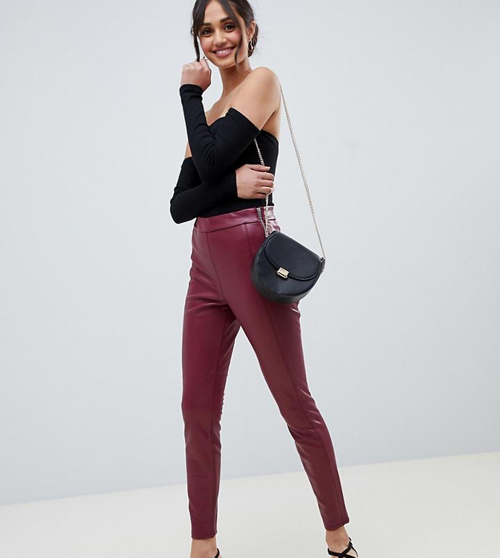 Miss Selfridge Faux Leather Skinny Pants In Burgundy
