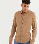 Asos Design Tall Regular Fit Viscose Shirt In Tan Brown