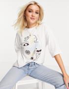 Monki Cissi Organic Cotton Face Print T-shirt In White