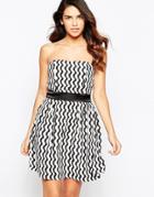 Jasmine Bandeau Dress In Mono Print - Black Stripe