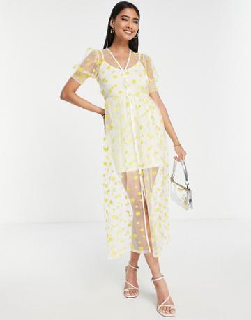 Never Fully Dressed Embroidered Daisy Maxi Dress In Yellow