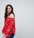 Influence Plus Floral Print Bardot Top - Red