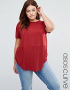 Asos Curve Contrast Ribbed Panel T-shirt - Red