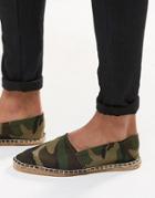 Asos Espadrilles In Camo Print Khaki Canvas - Khaki