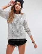 Noisy May Loose Knit Sweater - Gray