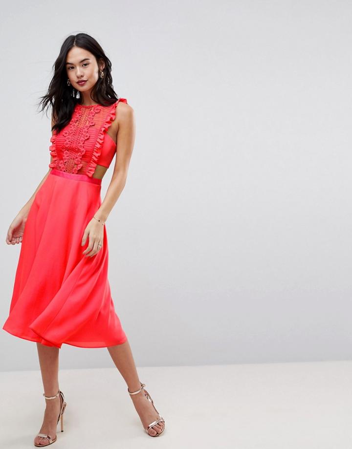 Asos Lace Pinafore Pleated Midi Dress - Purple