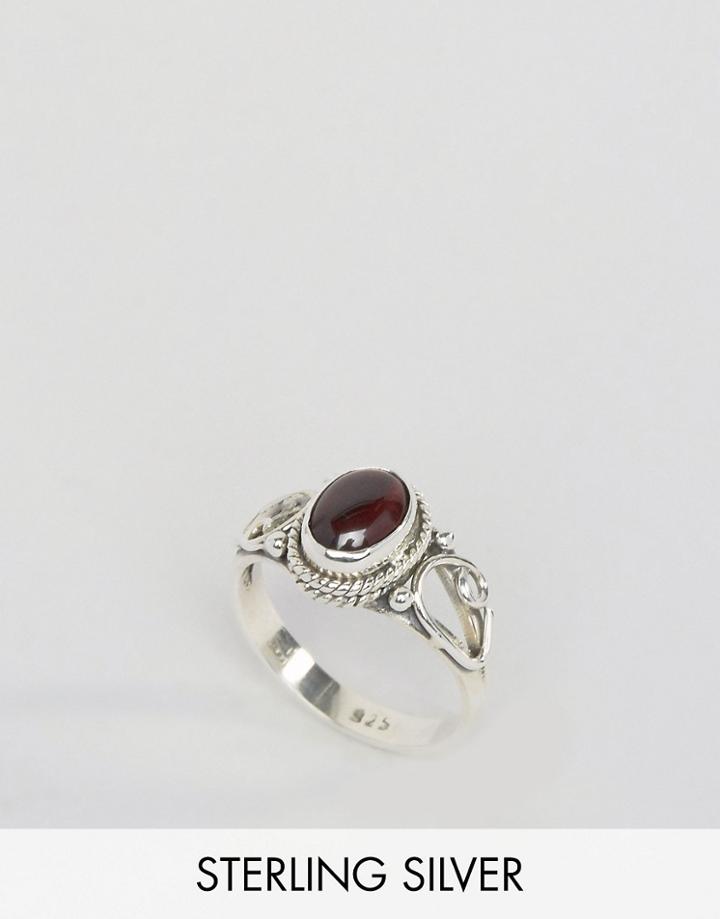 Rock N Rose January Garnet Birthstone Ring - Silver