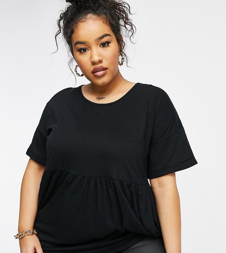 Yours Tunic Top With Peplum Hem In Black