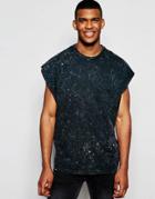 Asos Super Oversized Sleeveless T-shirt With Acid Wash And Raw Edge - Gray