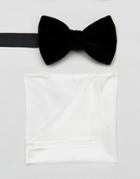 Asos Velvet Bow Tie & Silk Pocket Square - Black